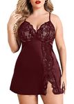 Avidlove Women'S Lingerie Plus Size Chemise Floral Sexy Mesh Satin Babydoll Sleepwear Dark Red X-Large