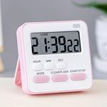 AKRIZA Digital Kitchen Timer & Stopwatch - Large Digit Countdown, Loud Alarm, Magnetic Back Stand Ideal for Cooking, Baking, Stop Watch Timer for Study Table Accessories for Students (Pink & White)