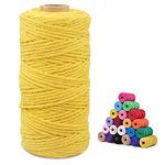 jijAcraft 100M Yellow Cotton String Twine,Cotton Macrame Cord 3MM Strong Cotton Macrame String for DIY Crafts and Packaging Decoration