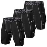 ZENGVEE Men's 3 Pack Compression Shorts with Pockets Athletic Baselayer Underwear for Running,Workout,Training-1011(3BlackGray- L)