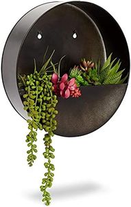 Farmlyn Creek Round Metal Wall Planter for Outdoor Plants, Rustic-Style Black Painted Finish (12x3.6 in)