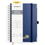 POPRUN Spiral Bullet Dotted Journal Notebook, [A5-5.75'' x 8.25''] - 120 GSM Thick Paper, 144 Numbered Pages, Hardcover for Men & Women with Pocket, Index Tabs, 8 Perforated Sheets, Navy Blue