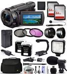 Sony FDR-AX33 4K Ultra HD Handycam Camcorder with 64GB Memory Card, 3Pcs Filter Kit, Video Light, Microphone, Carrying Case, 72" Monopod, 10Pcs Cleaning Kit, Microfiber Cloth and Accessories Bundle