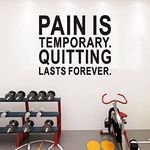 Inspirational Wall Decals, Gym Wall Stickers, (Easy to Apply), Wall Decor Vinyl Art Quotes Motivational Sports Fitness Positive Posters Office School Classroom Home Sayings, Pain is Temporary 24"X20"