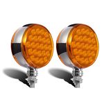 Partsam 2pcs Round Double Face Amber 48LED Pedestal Fender Rear Turn Signal Parking Lights Post Mount, Dual-face Led Marker Trailer Lights Replacement for Kenworth/Peterbilt/Freightliner Trucks