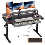 JOISCOPE Height-Adjustable Desk with Monitor Stand and 2 Drawers, Memory Height, Standing Desk with Outlets, USB & Tpye-C and Side Hook, Ideal for Office Desk and Home Desk, 140cm, Black