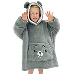 The Big Softy Kids Oversized Hoodie - Blanket Hoodie for Kids 3-10 yrs – Cute Animal Snuggle Hoodie Kids – Soft & Warm Oversized Blanket Hoodie Kids - Hooded Blanket Kids – Girls & Boys (Grey Bear)