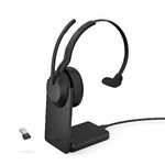 Jabra Evolve2 55 Mono Wireless Headset with Charging Stand - Jabra AirComfort Technology, Noise-Cancelling Mics & Active Noise Cancellation - Works with UC Platforms such as Zoom & Google Meet - Black