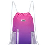 WANDF Drawstring Backpack Sports Gym Sackpack with Mesh Pockets Water Resistant String Bag for Women Men Children (Rose Red)