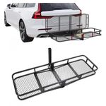 KUAFU 60"x19.5"x5.5" Folding Hitch Mount Cargo Carrier Rear Luggage Basket Fit 2" Receiver for Van, SUV, Truck, Trailer, Car Fold Up Trailer Tow Hitch Cargo Rack 550LBS Capacity
