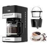 12 Cup Programmable Drip Coffee Maker - 1000W Fast Brew Coffee Machine with Glass Carafe, Auto Shut Off & 4-Hour Keep Warm, Anti-Drip System, Strong Brew, Black with Stainless Steel Accents