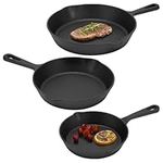 Navaris Cast Iron Skillet - 15/20/25cm Pre-Seasoned Frying Pan, for Oven, Stovetop, Grill & Campfire, Induction Ready, Pouring Lips, Non-Toxic, Heavy-Duty Cookware - 3 Pieces