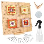 Reessy Crochet Blocking Board Large, 13inch Granny Square Blocking Board with 30 Steel Rods & 1 Spray Bottle, Wooden Blocking Board Pegs for Knitting Granny Squares, Lace, Hats