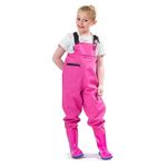 VicBre Kids Chest Waders with Non-Slip Boots, Attached System with Waterproof Trousers, Waders for Boys and Girls, Pink, 5T