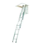 Abru 37000 3 Section Compact Aluminium Loft Ladder, Comfort D-Shaped Rungs, Inc. Stowing Pole, 150kg Load Capacity, Safety Certification EN14975, 5 Year Guarantee