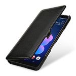 StilGut Case Compatible with HTC U12+ Leather Book Type Flip Cover, Folio Case with Closure, Black