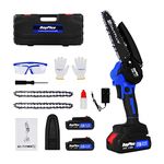 Mini Chainsaw 6 Inch Cordless Powered Chain Saw with 2 Batteries 2 Chains 21V Portable Electric Handheld Chainsaw for Tree Trimming/Branch/Wood Cutting Blue