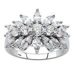 PalmBeach Sterling Silver Round Cubic Zirconia Simulated Starburst Cluster Ring Sizes 6-10, Metal, Cubic Zirconia