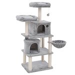 FEANDREA Cat Tree, Tall Cat Tower, 2 Caves, Light Grey PCT90W