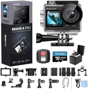 AKASO Brave 4 Pro 4K30 Action Camera with 256GB MicroSD U3 Card 131FT Underwater Waterproof Camera EIS Touch Screen Remote Control with 2x1350mAh Batteries and Helmet Accessories Kit Bundle