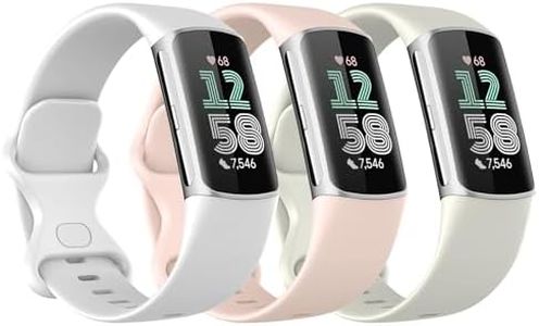 Astorgos 3 PZS Correa de Reloj Compatible con Fitbit Charge 6/Fitbit Charge 5 para Mujer Hombre, Pulsera de Silicona Suave de Repuesto, Rosa/Luna Blanco/Blanco