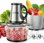 SPZTJK Food Processor, 3-Speed Electric Food Chopper with Vegetable Chopper & Meat Grinder - 2 Bowls (8 Cup Stainless Steel+8 Cup Glass), 300W, 2 Sets of 4 Bi-Level Blades for Vegetable/Fruits/Meat