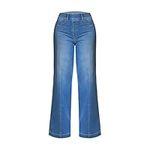 OUMSHBI Wide Leg Jeans for Women High Waisted Baggy Seamed Front Wide Leg Jeans Ladies Fitted Cargo Work Pants with Pockets Stretchy Work Business Office Casual Loungewear for Ladies Blue