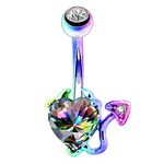 OUFER 14G Stainless Steel Navel Rings Devil Heart Belly Button Rings Iridescent CZ Body Piercing Colorful