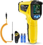 MESTEK Infrared Thermometer Laser Temperature Meter with K-Probe IR Pyrometer -50°C to 800°C Non-Contact Colour LCD Alarm Function Adjustable Emissivity for Kitchen