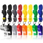 FineGood 8 Packs Coaches Referee Whistles with Lanyards, Colorful Plastic and Stainless Steel Football Whistles for Sports Lifeguards Survival Emergency Training