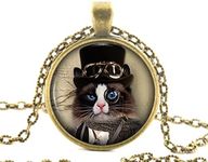 Steampunk Black and White Cat Neckl