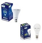 PHILIPS Base B22D Inverter Bulb 8 And12 Watt Combo Rechargeable Emergency Led Bulb (Cool Daylight) - White, Pack Of 2