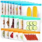 Reusable Freezer Bags Large, 12 Pack BPA Free Silicone Food Bags, Leakproof Silicone Sandwich Bags, Extra-Thick Reusable Snack Bags For Marinate Meats Snack Fruits Veggies Make-up Toiletries