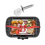 EVIZIA Barbeque Grill Electric Smokeless Indoor Outdoor Grill Portable Adjustable Temperature Control 2000W - Black (TOMdoxx-BBQ With Pizza Cutter)