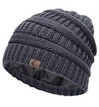 Olivia Sylx Satin Lined Slouchy Beanie for Women - Satin & Silk Lined Winter Hats, Dark Gray, One Size