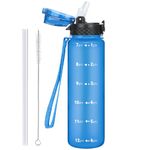 OLDLEY 1L/32oz Sports Water Bottle with Straw, 1000ml Motivational Drinks Bottle with Time Markings Leak Proof Drink & Lock Cover, BPA Free for Gym School Cycling Running Hiking