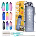 K-MART Sports Water Bottle with Straw and Time Marking, and 32OZ Capacity - Motivational and Eco-Friendly BPA-Free Bottle for Running, Gym, Yoga, Outdoors, and Camping (Style-1, Grey)