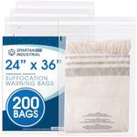 Spartan Industrial - 24" X 36" (200 Count) Self Seal Clear Poly Bags with Suffocation Warning for Packaging, Shipping - Permanent Adhesive