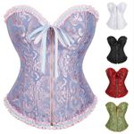 Lace Corset Top for Women UK Clearance Ladies Embroidered Waist Trainer Basque Satin Lace up Back Bustier Steel Boned Heavy Duty Body Shaper Bridal Lingerie Steampunk Bustiers Brocade Tank Tops