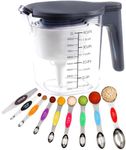 Recogwood 19 Pieces Measuring Cups and Spoons Set, Includes 10 Stackable Measuring Cup with Lid and 9 Magnetic Measuring Spoons, BPA Free, Dishwasher Safe (Multicolor)