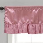 Tache Satin Silky Ruffle Rose Pink Princess Dreams Window Treatment Rod Pocket Curtain Topper 18x52 Valance