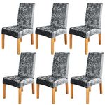 Crushed Velvet Dining Chair Covers Set of 6,Stretch Removable Washable Dining Chair Slipcover Super Soft Protector for Seat Covers for Wedding Party Dining Room Home Decor(6pcs,Grey)