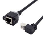 CY Down Angled 90 Degree STP UTP Cat 5e Male to Female Panel Mount Ethernet Network Extension Cable 30cm