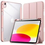 JETech Case for iPad 10 (10.9-Inch, 2022 Model, 10th Generation) with Pencil Holder, Clear Transparent Back Shell Slim Stand Shockproof Tablet Cover, Auto Wake/Sleep (Rose Gold)