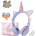 Lalacosy Unicorn Kids Headphones with Mic,Birthday Giant Unicorn Gift for Girls Children Teens,Wired Headphones with HD Sound,Over On Ear Headset for Kids/School/Kids Tablet/Travel (Princess,Purple)