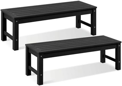 Psilvam Knight Bench Set of 2, Two Person Outdoor Poly Lumber Patio Backless Bench, Weatherproof Garden Bench That Never Rot and Fade, Suit for Church, School, Garden, Porch and Park (Black)