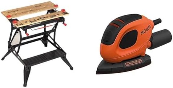 BLACK+DECKER Workmate Plus, Work Bench Tool Stand Saw Horse, Dual Height with Heavy Duty Steel Frame & 55 W Detail Mouse Electric Sander with 6 Sanding Sheets, BEW230-GB