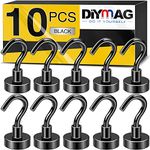 DIYMAG Magnetic Hooks for Refrigerator, Extra Strong Cruise Hook , Heavy Duty Earth Magnets with Hook for Hanging, Magnetic Hanger for Cabins, Grill (10P-Black)