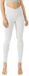 ODODOS Women's Cross Waist 7/8 Yoga Leggings with Inner Pocket, Inseam 25" Gathered Crossover Workout Yoga Pants, White, X-Small