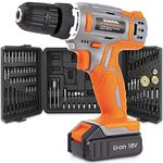 Terratek Cordless Drill Driver 18V Lithium-Ion, 89Pc Electric Screwdriver Set, LED Work Light, Electric Drill Quick Change Power Drill Battery with Charger & Carry Case Included